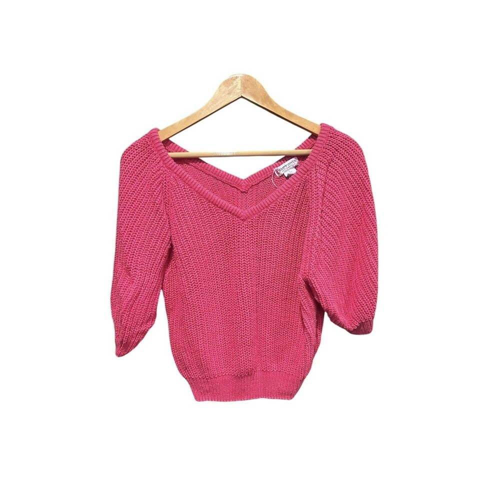 Currants By Jerri & Jo Sweater Top Womens Pink Size Large Tight Knit Short 90s